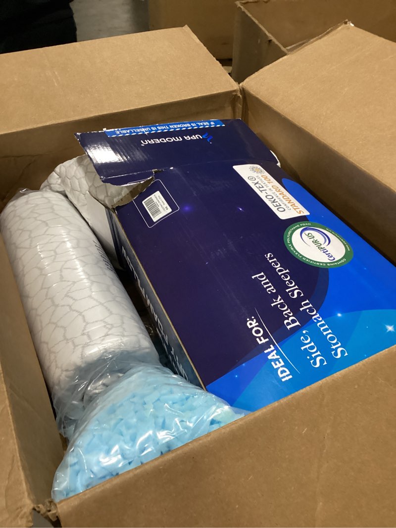 Condition photo showing Good Condition for Cooling Pillows Queen Size Set of 2 Shredded Memory Foam Pillows for Side Back Stomach Sleepers, Two-Sided Cool Adjustable Firm or Soft Bed Pillow Luxury Gel Neck Pillow for Neck Shoulder Pain Relie Queen (2 Count) Original White (Icy)