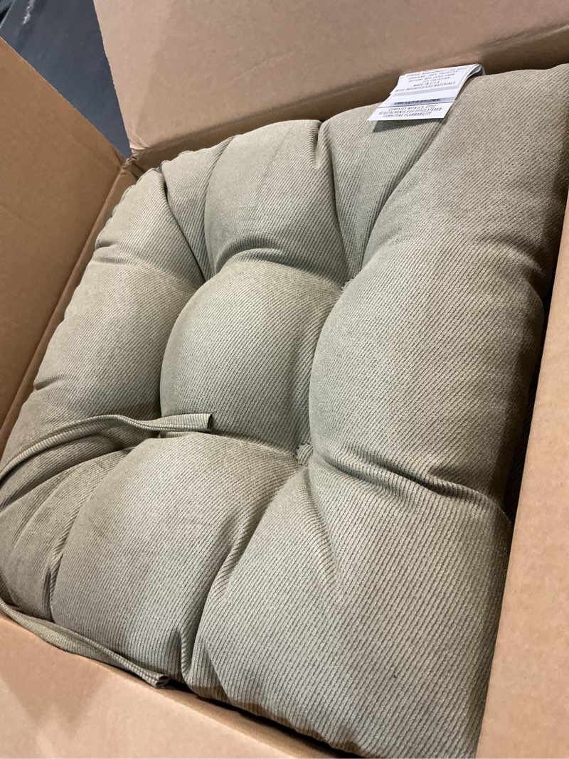 Condition photo showing Good Condition for Klear Vu Omega Non-Slip Rocking Chair Cushion Set, Assembled in USA, Thick Padding & Tufted Design, Includes Seat Pad & Back Pillow with Ties, 17x17 Inches, 2-Piece Set, Twillo Thyme