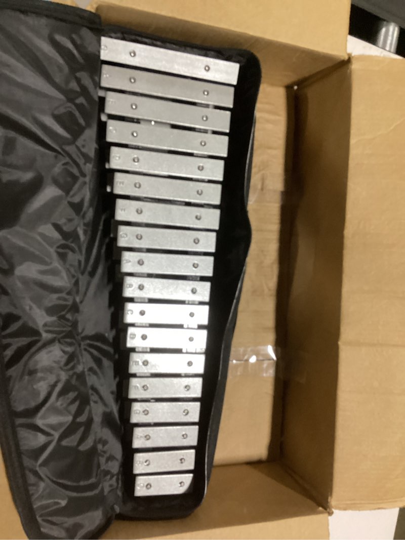Condition photo showing As Is for heuyrao 30 notes foldable glockenspiel xylophone, percussion instrument kit for beginner- includes 4 mallets and carrying bag 30 notes - foldable black & white