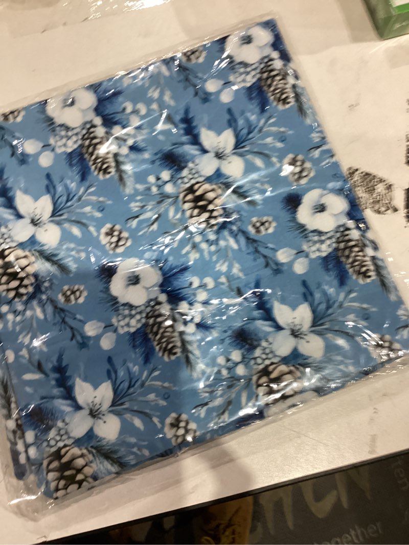 Condition photo showing New/Like New for Blue Christmas White Floral Pillow Covers 18x18, Winter Home Decor, Holiday Winter Christmas Botanical Decorative Throw Pillow Covers for Couch Sofa Bedroom Living Room