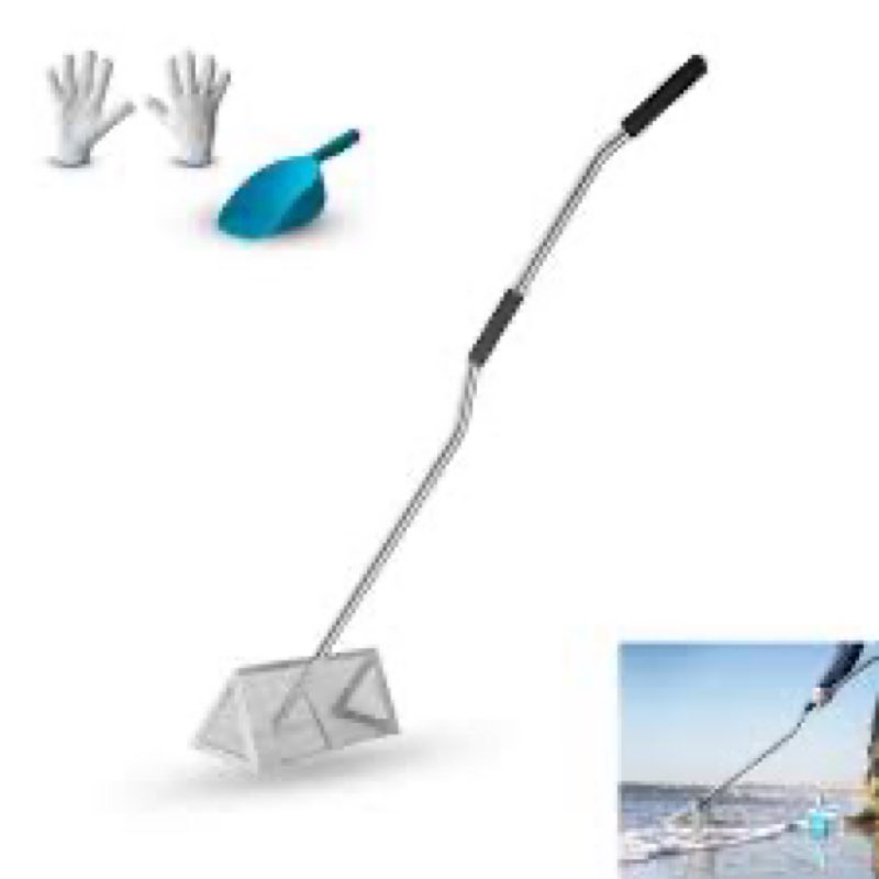 LOSTRONAUT Sand Flea Rake Pro, 52" Heavy Duty Beach Rake with Large 16" Basket, Sand Crab Catcher with Non-Slip Comfy Ergonomic Handle for Collecting Fleas, Shark Teeth, and Seashells - Beach Sifter