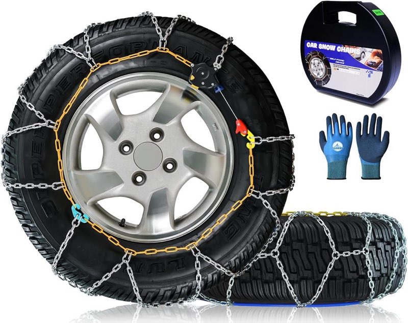 snow-chains auto fixing 1 min quick fit easy installation tire-chains, portable reusable universal emergency tire traction chain for passenger car, pickup trucks and suv 