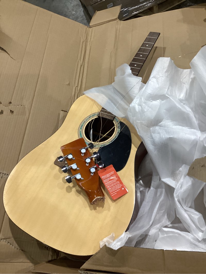 Condition photo showing As Is for vevor dreadnought acoustic guitar, 41 in, 6-string natural solid spruce top guitar, beginner bundle with gig bag, tuner, strap, strings, picks, capo, rosewood fingerboard, for adults taller players dreadnought guitar 41" natural