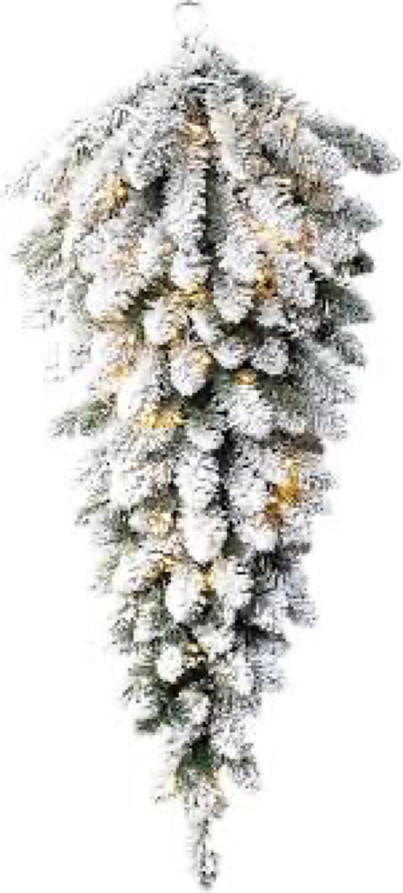 Glitzhome 3ft Pre-lit Christmas Teardrop Swag, Faux Flocked Winter Hanging Door Swags with White Poi