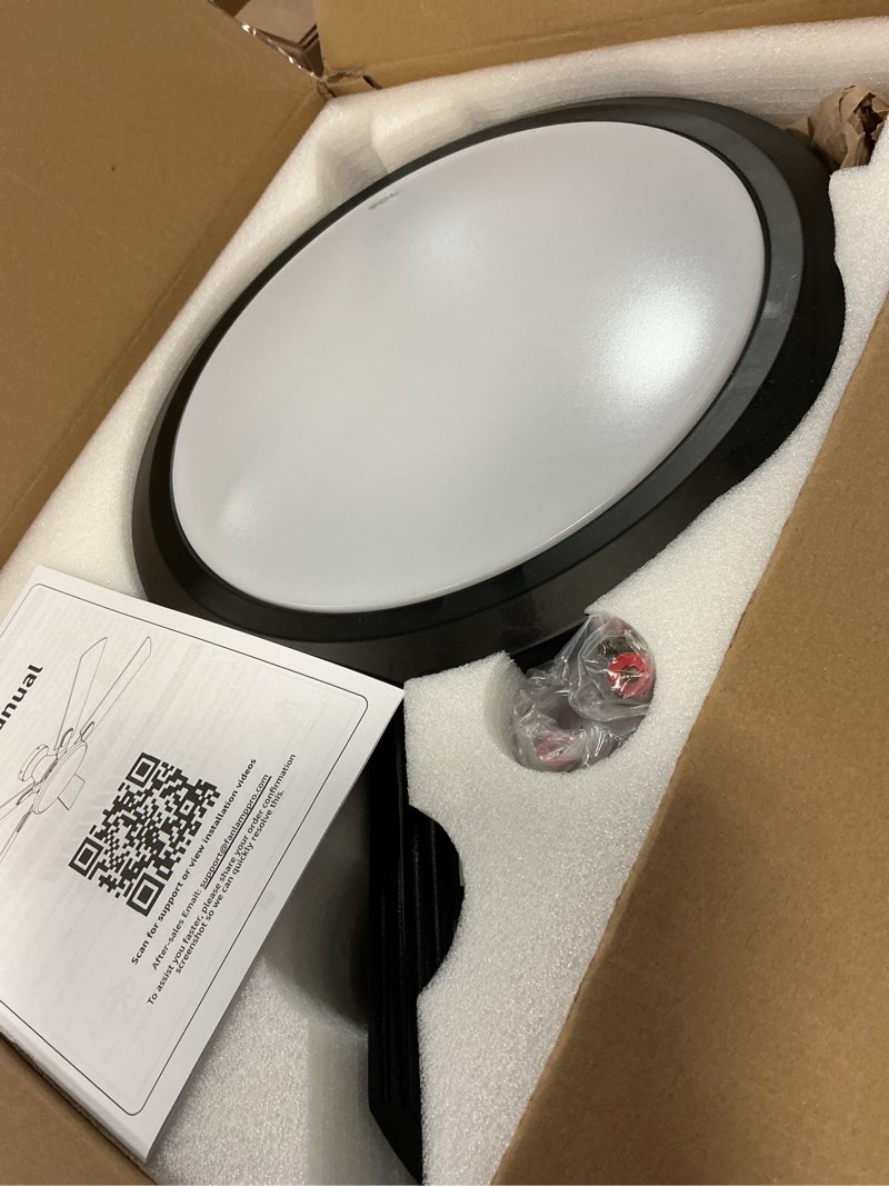 Condition photo showing Good Condition for 52 inch ceiling fan with lights and remote, 30w 12" led panel flush mount ceiling fan, 6-speed quiet dc motor modern low profile ceiling fan with reversible blades for bedroom, living room, patio 52 inch black