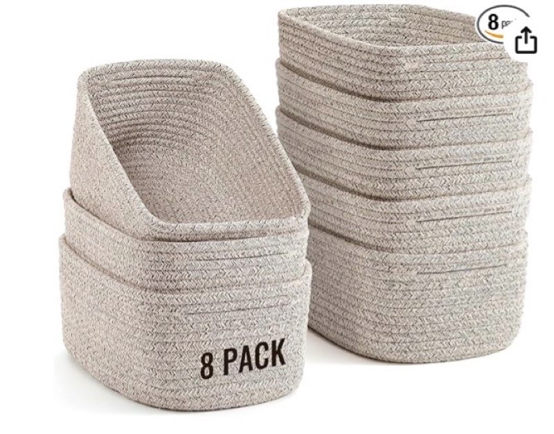 pack small storage baskets for organizing, woven rope bins for bathroom, closet, shelf organizer, cute cube decorative box for towels, baby nursery, toys, gift empty baskets - 11.5"x7.5"x4.7"-brown