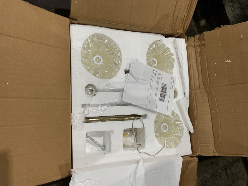 Condition photo showing Good Condition for costa 3-light mid-century modern brass chandelier with white linen fabric shade for dining room(21.02'').