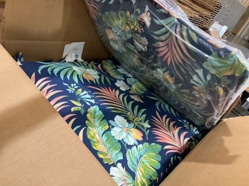 Condition photo showing Good Condition for arden outdoor deep seat set, 24 x 24, rain-proof, fade resistant, deep seat bottom and back cushion 24 x 24, simone blue tropical