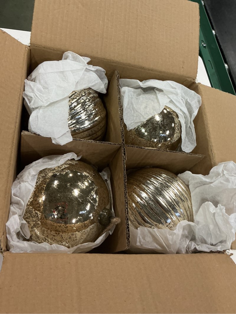 Condition photo showing New/Like New for KI Store Christmas Ball Ornaments Champagne 6-Inch Set of 4 Extra Large Hanging Tree Ball Ornament Decorations Super Large Shatterproof Vintage Mercury Balls