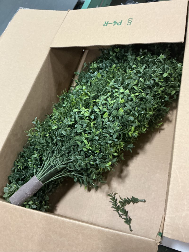 Condition photo showing As Is for 36" Artificial Boxwood Topiary Trees with Ground Spike Set of 2, Outdoor 3ft Faux Boxwood Topiaries 