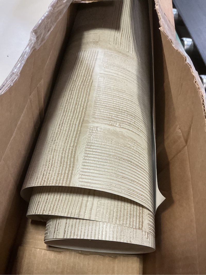 Condition photo showing As Is for roommates taupe dimensional square plaster peel and stick wallpaper, rmk12681plw