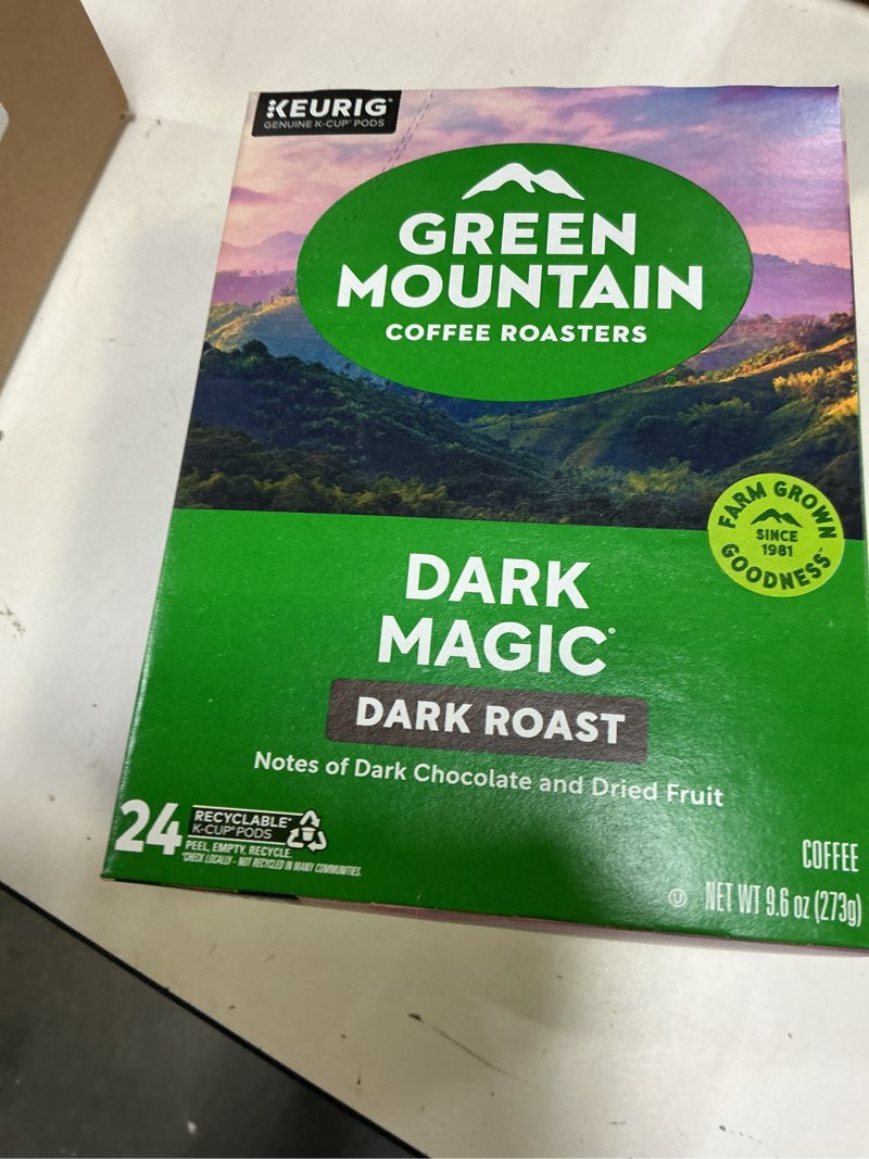 Condition photo showing New/Like New for (bbd 12/12/27) casevof 4 packs green mountain coffee, dark magic (extra bold), k-cup portion pack for keurig brewers 24-count