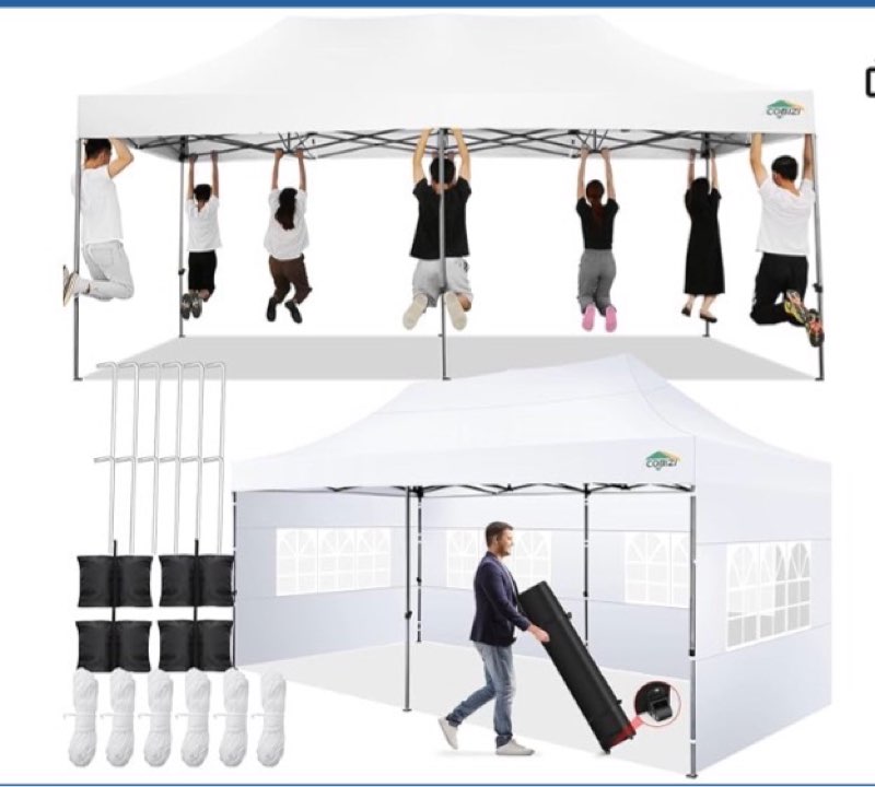 cobizi 10x20 pop up canopy tent 10x20 canopy with 6 sidewalls waterproof heavy duty commercial canopy tent for parties outdoor garden gazebo, carry bag with wheel(10x20ft, white)