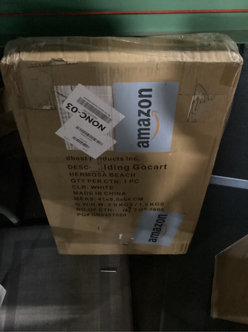 Condition photo showing New/Like New for dbest products folding gocart laundry basket with wheels, multi use collapsible grocery shopping cart, white folding white