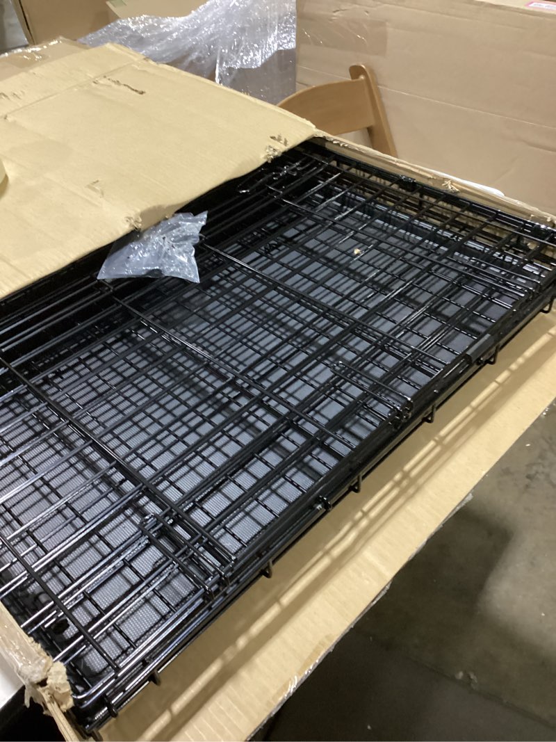 Condition photo showing Good Condition for amazon basics portable metal wire dog crate for large dogs, double door with removable tray, divider panel, easy to assemble, 48" x 30" x 32.5", black 48.0"l x 30.0"w x 32.5"h double door w/ divider