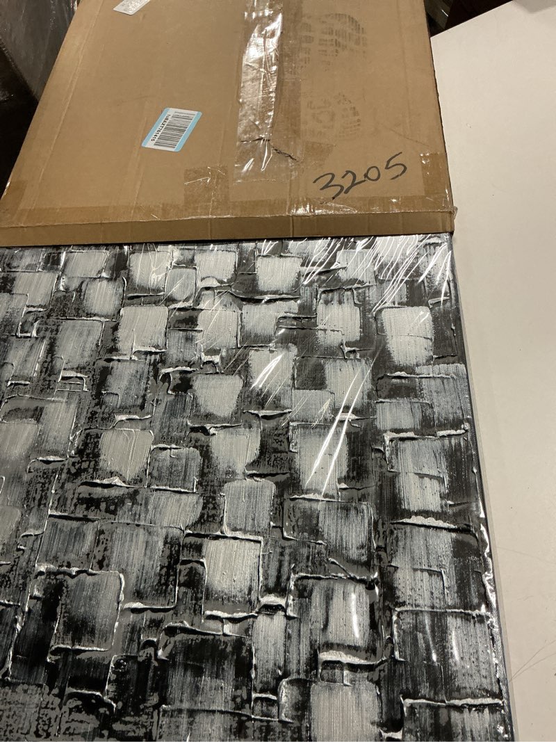 Condition photo showing New/Like New for myarton textured abstract squares canvas wall art hand painted modern silver oil painting picture for home decoration ready to hang 40x20inch silver 40"l x 20"w
