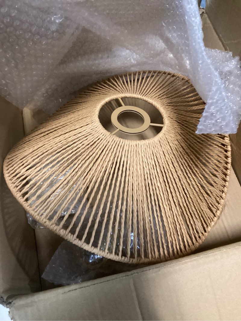 Condition photo showing Good Condition for boho rattan 17-inch pendant light e26 lamp holder,height adjustable restaurant chandelier rattan light fixture chandelier woven hanging light fixture for bedroom entryway nursery kitchen island light brown 17-inch