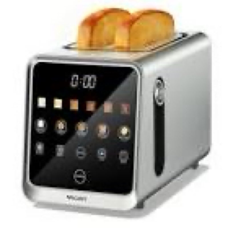 smart toaster 4 slice wide slot with dual digital touchscreen & independent control for family,1800w stainless steel for 6 bread types & toast settings, defrost reheat & single-slice modes