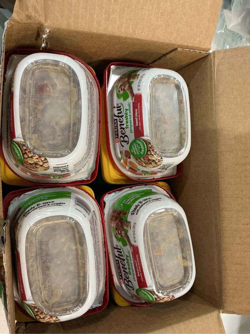 Condition photo showing New/Like New for (best by aug 2027)purina beneful gravy wet dog food variety pack, prepared meals stew - (12) 10 oz. tubs