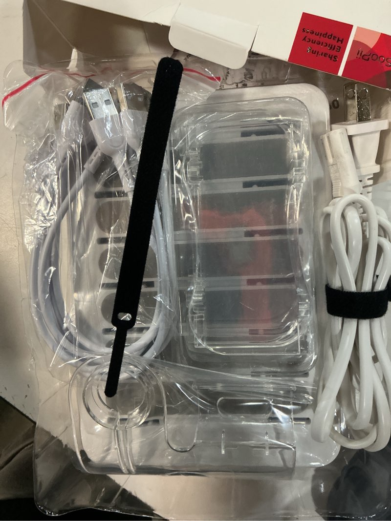 Condition photo showing New/Like New for soopii 60w 6-port charging station for multiple devices, pd 20w usb c fast charging for lphone 14/13/12,6 short cables included, 2 in 1 holder,for phones,tablets and others,white