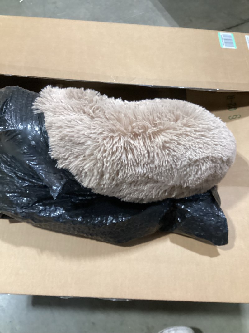 Condition photo showing Good Condition for Bedsure Calming Dog Bed Medium Size Dog - Donut Washable Medium Pet Bed, 30 inches Anti-Slip Round Fluffy Plush Faux Fur Cat Bed, Fits up to 45 lbs Pets, Camel 30"L x 30"W x 8"Th Camel
