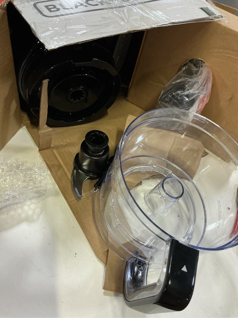 Condition photo showing As Is for black+decker 8-cup food processor, easy assembly, stainless steel s-blade, shred, slice, chop, puree, 450w motor food_grater