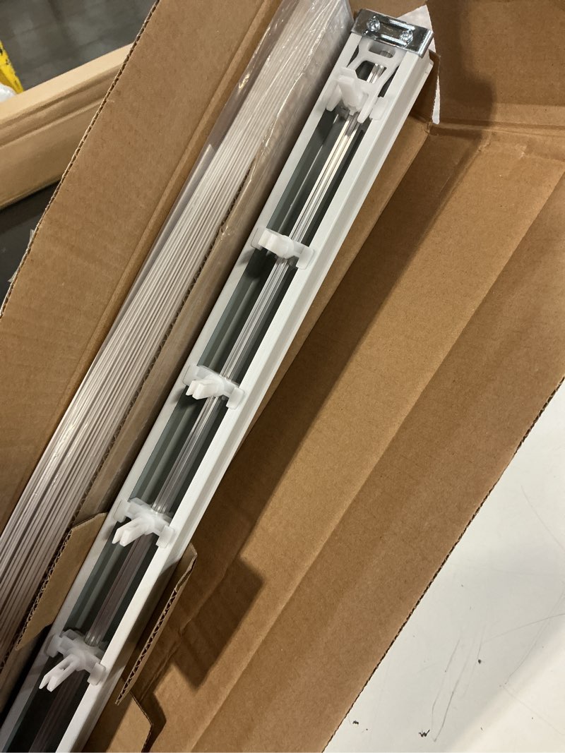 Condition photo showing As Is for project source light filtering vertical 3.5-in slat width 78-in x 84-in cordless white vinyl light filtering vertical blinds