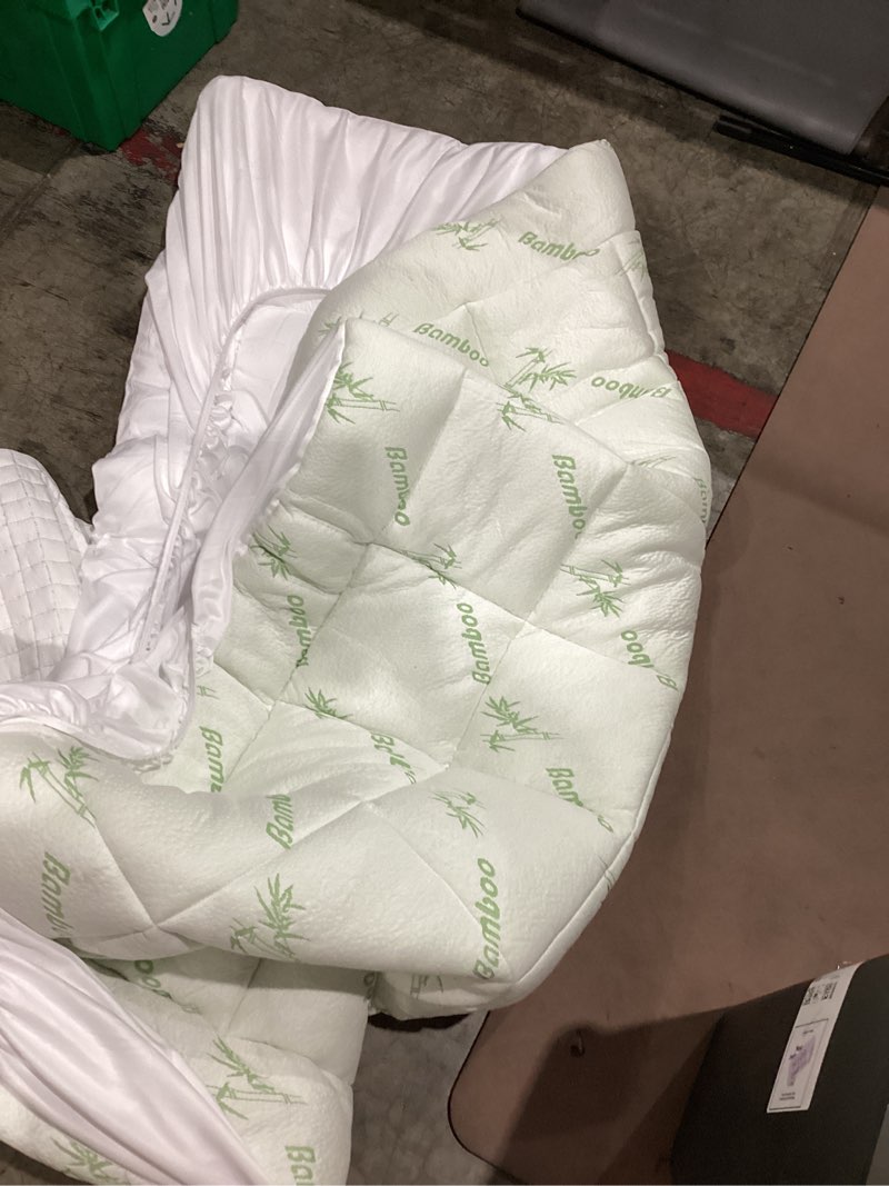 Condition photo showing As Is for bamboo_viscose mattress topper  queen cooling extra thick breathable mattress pad, deep pocket soft quilted fitted mattress cover with down alternative fill