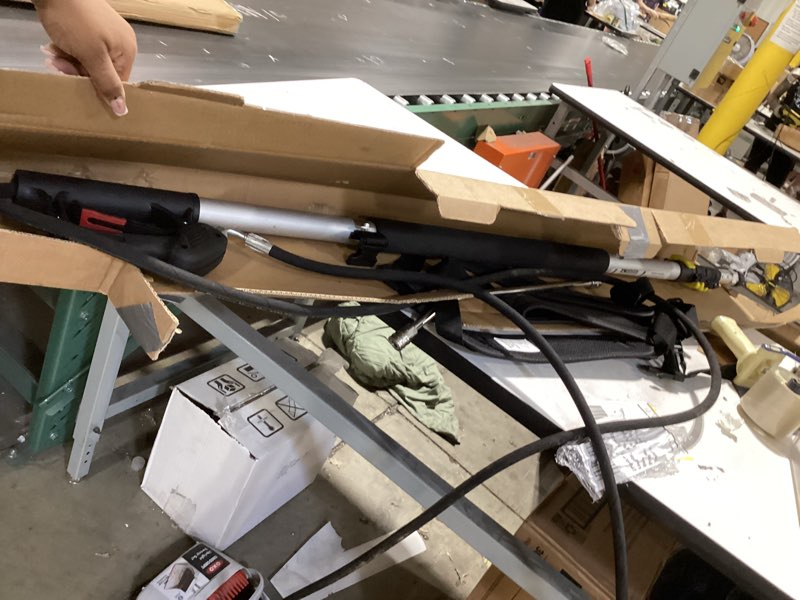 Condition photo showing As Is for raynel 24ft telescoping pressure washer extension wand with brush head,power washer extension wand,gutter cleaner attachment,5 spray nozzle tips,support belt and 2 hose adapters