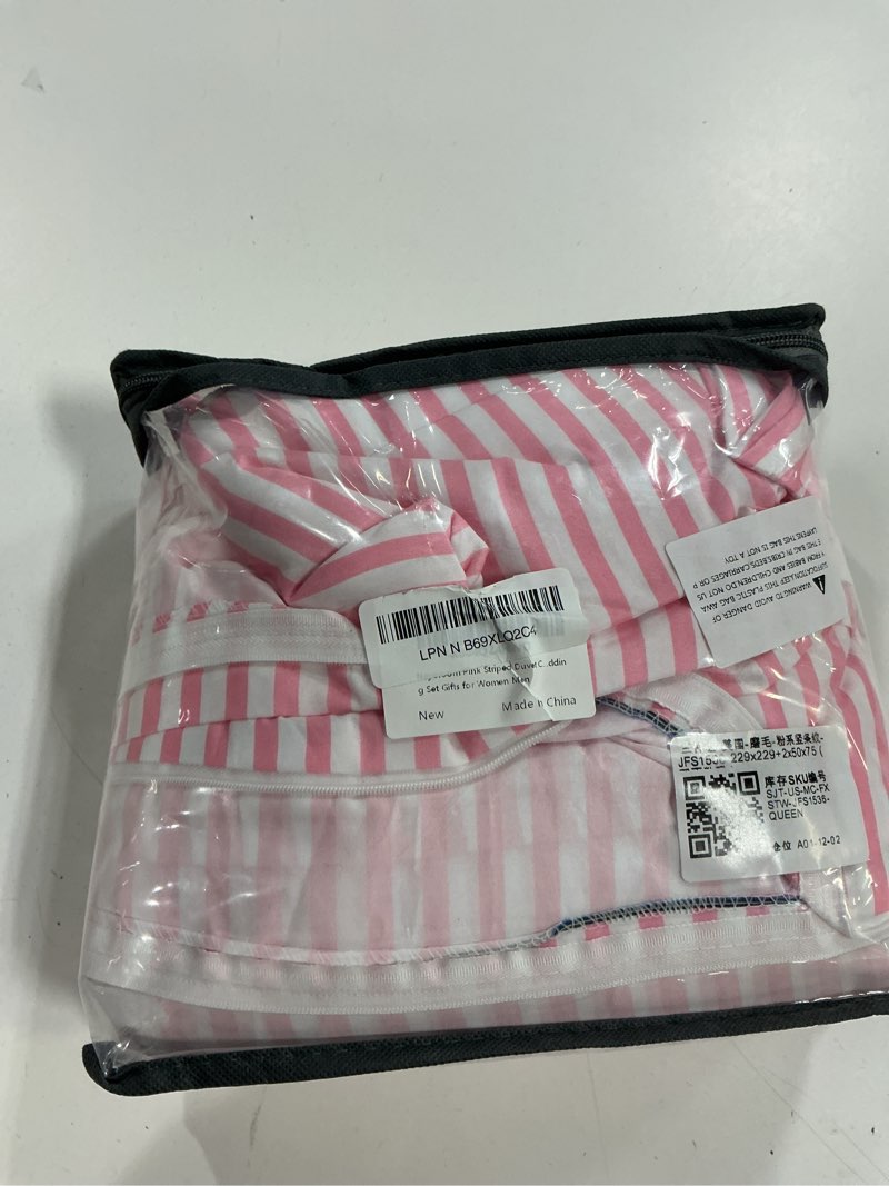 Condition photo showing As Is for nayoroom pink striped duvet cover queen size white stripe duvet cover dorm bedding set 3 pieces soft lightweight washed microfiber farmhouse bedding set gifts for women men 01 - pink striped queen