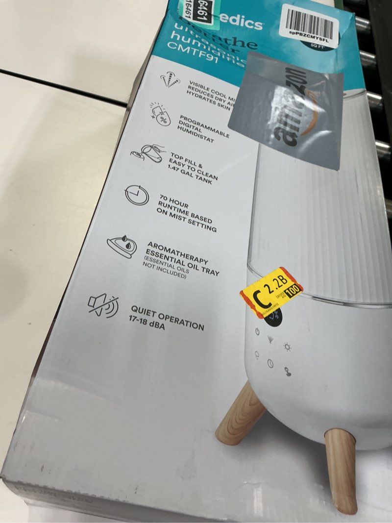 Condition photo showing As Is for Homedics Ultrasonic Humidifier - Large Deluxe Air Humidifiers for Bedroom, Plants, Office - Top-Fill 1.47-Gallon Tank, Cool Mist, Essential Oil Pads and Built-In Timer, 3 Speed Settings, White