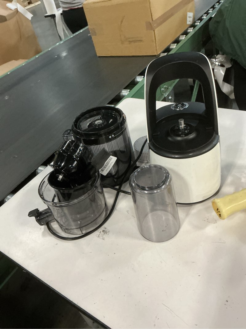 Condition photo showing As Is for EanOruus Juicer Machines, 3-in-1 Cold Press Juicer with 6.5" Extra Large Chute, 100oz Large Capacity, AC Motor, Makes Juice, Nut Milk & Sorbet, Bright White