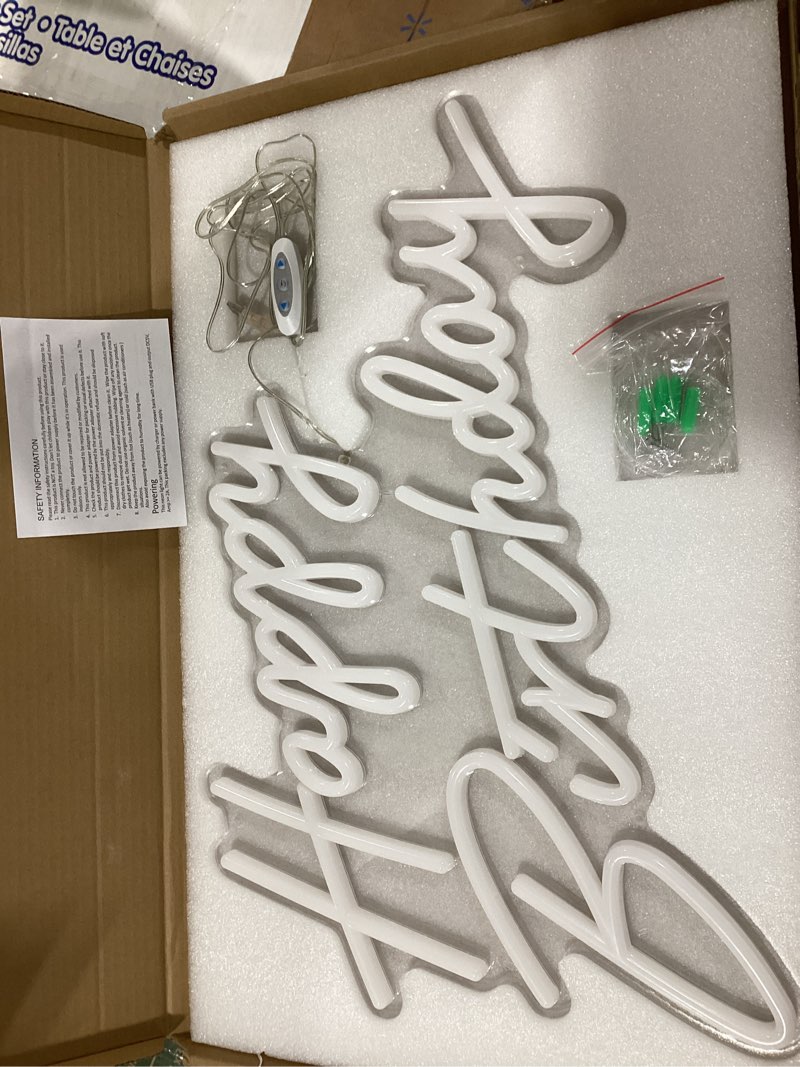 Condition photo showing New/Like New for Happy Birthday Neon Sign, 22.4"x13.8" Happy Birthday Sign for Birthday Party Decor, Happy Birthday Light Up Led Signs for Backdrop, Neon Birthday Sign for Any Ages Bday Celebration, Warm White DIVATLA