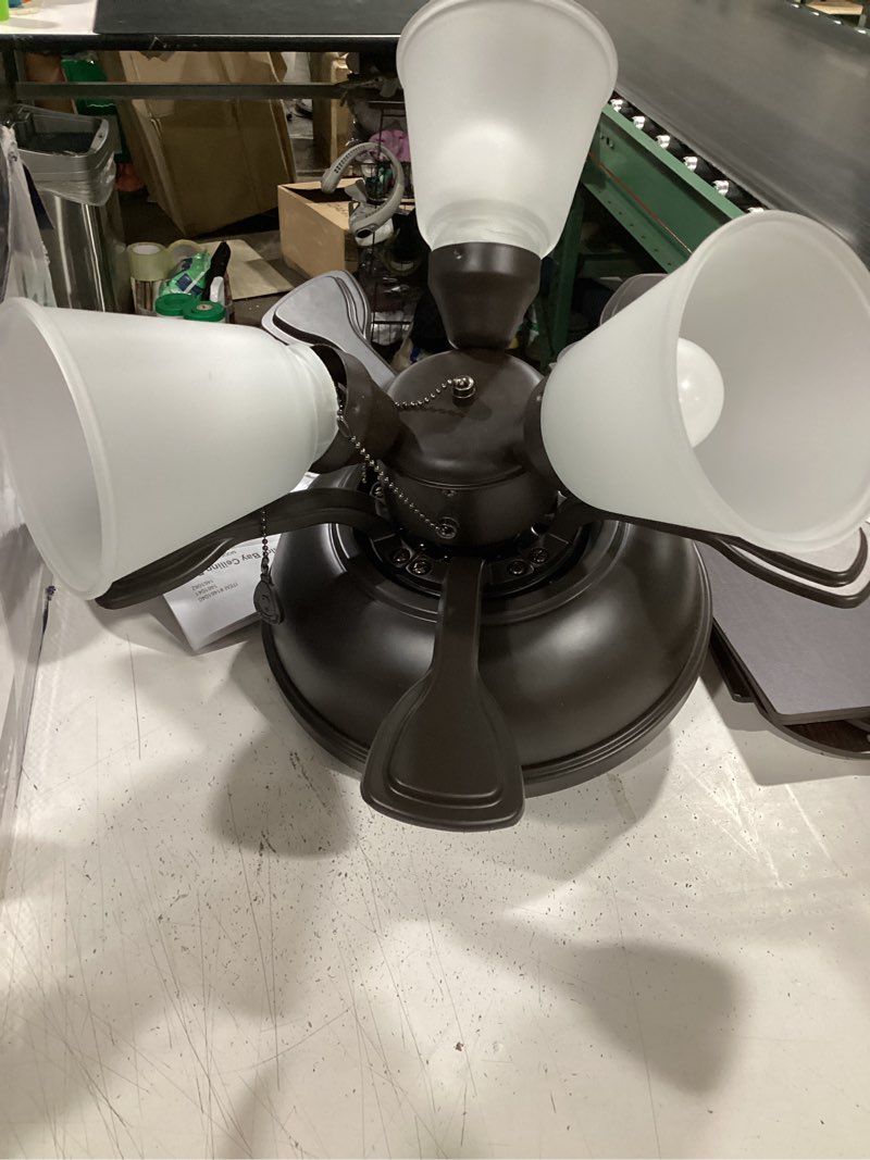 Condition photo showing As Is for harbor breeze sailor bay 52-in dark bronze with sable/auburn blades led indoor downrod or flush mount ceiling fan with light (5-blade)