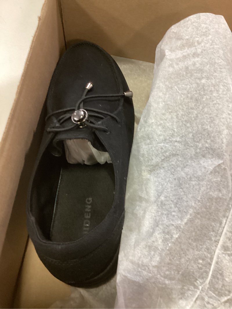 Condition photo showing New/Like New for oude women’s orthopedic platform loafers – 2 inch rocker sole boat shoes with arch support, comfortable slip-ons for walking, work, nurses, standing all day 9 all black