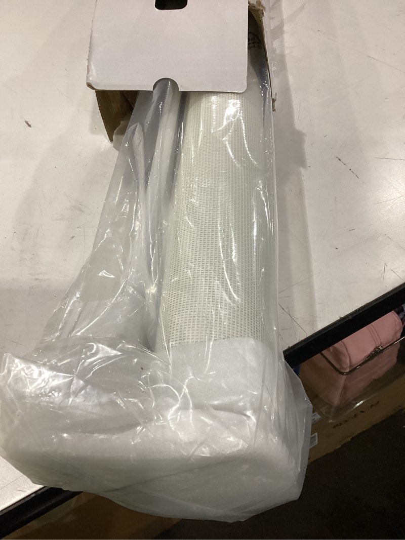 Condition photo showing As Is for reinforced 42” extra tall x 80” wide retractable baby gates with rods to prevent crawling through, extra tall dog gate for large openings indoor outdoor long mesh gate for stairs and doorways, white white reinforced 42" tall x 80" wide