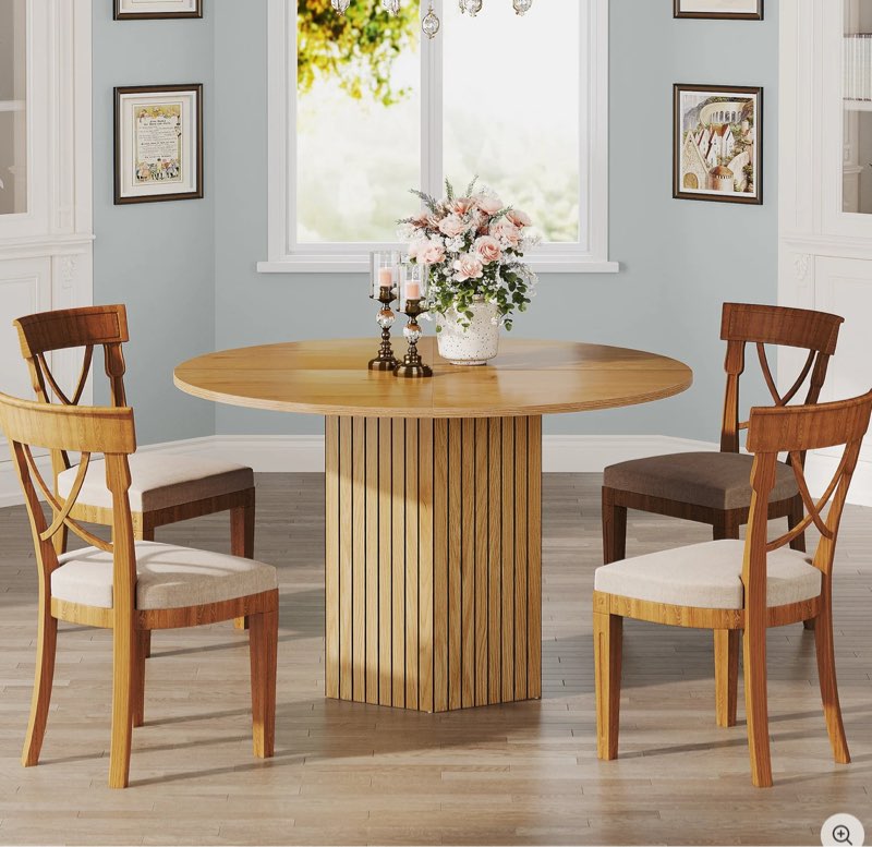 47" Round Dining Table, Wood Kitchen Table