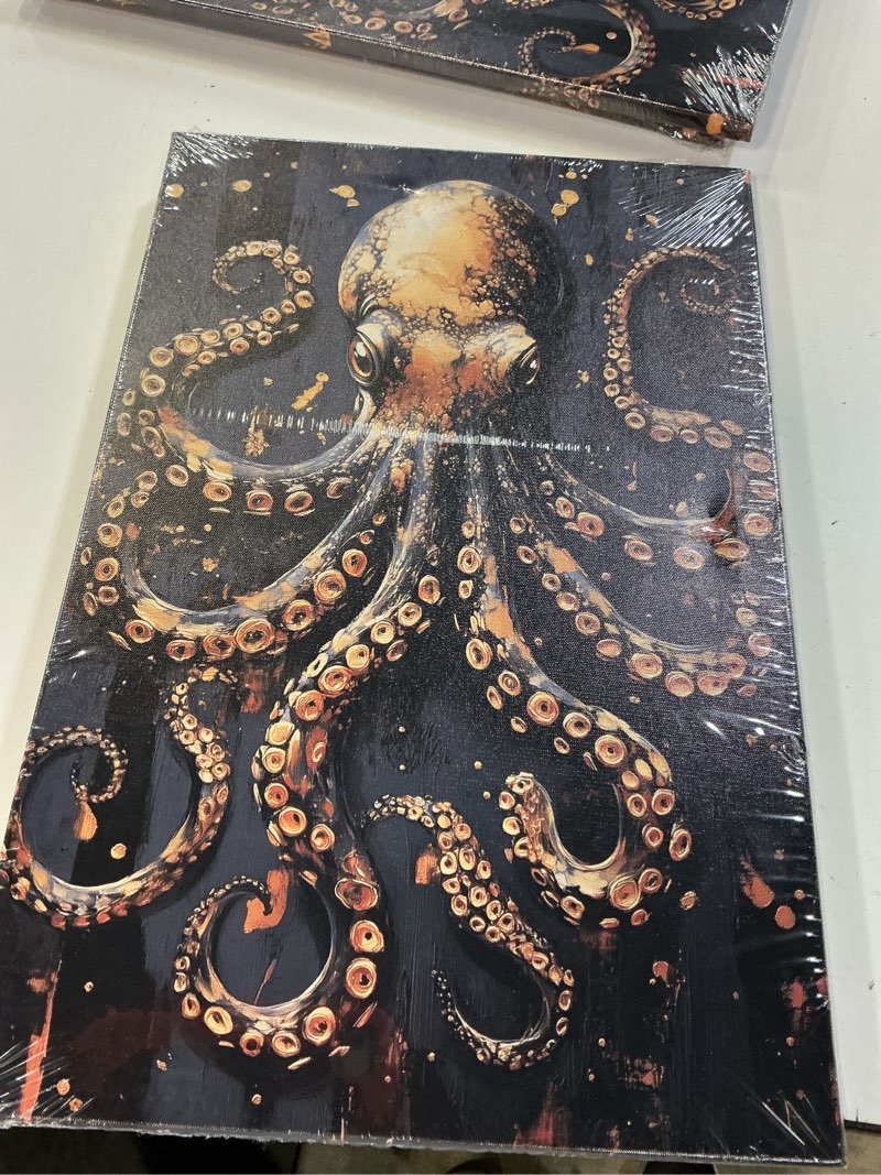 Condition photo showing New/Like New for pbxbjy octopus canvas wall art sea animal pictures abstract octopus painting print marine life poster bathroom bedroom kids room decor framed (12.00" x 18.00") yellow 18"l x 12"w