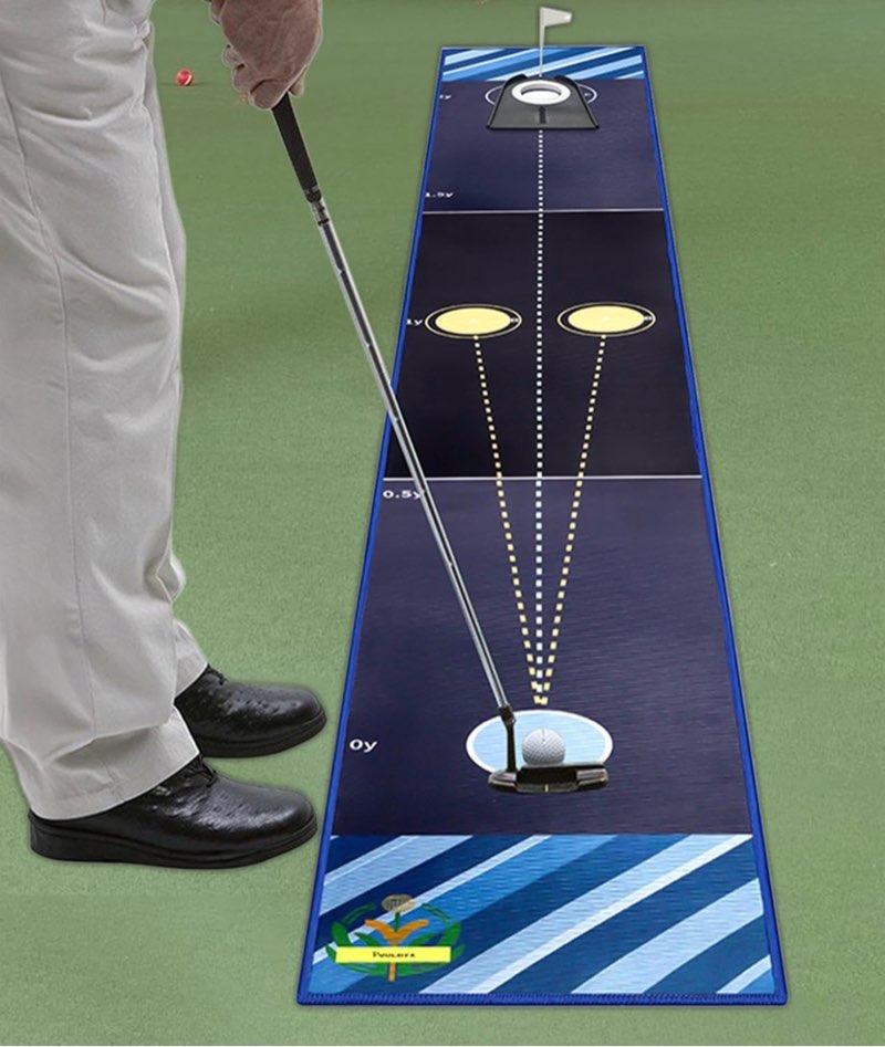 Portable Golf Practice Putting Mat for Indoor Outdoor 8ft Practice Green with Hole Cups Distance Mar
