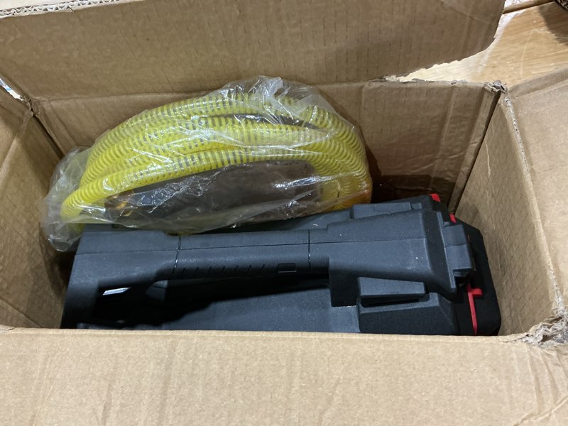 Condition photo showing As Is for battery operated transfer pump compatible with milwaukee18v,2-5ah battery, cordless water pump, self-priming rv water pumps, boat bilge pump, pressure diaphragm pump 300gph(not include battery) red
