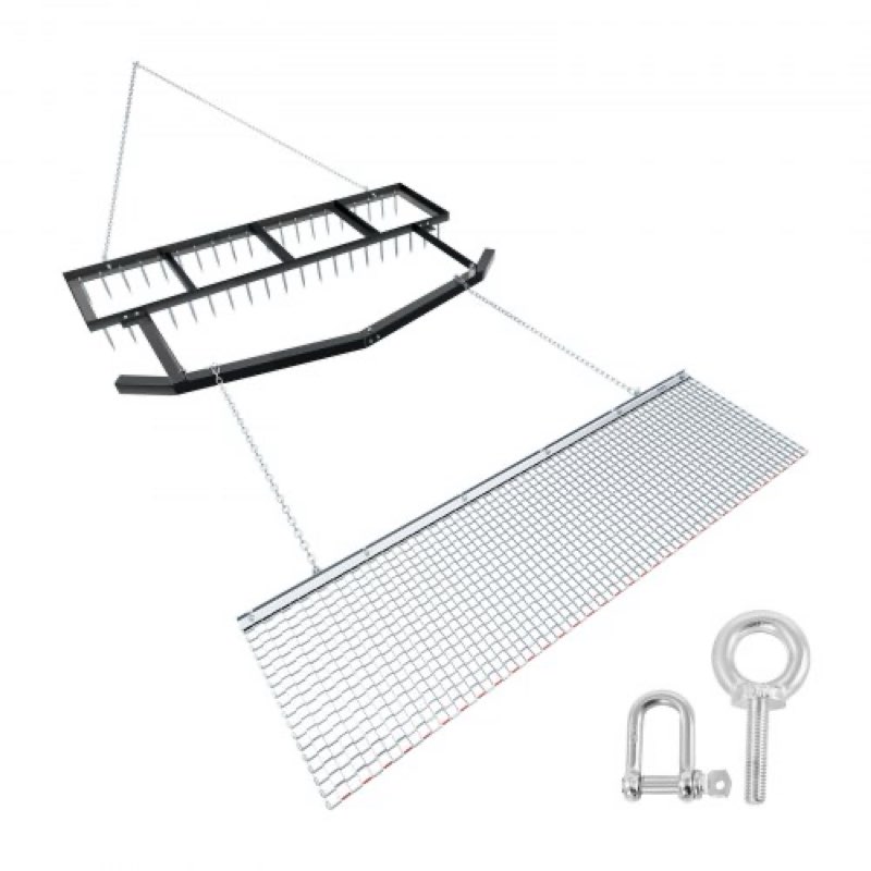 VEVOR Drag Harrow, 6 ft Tow-Behind Driveway Grader with Chain Harrow, Adjustable Width & 80lbs Load Capacity, Heavy Duty Lawn Leveling Rake, Fits ATVs UTVs Tractors, for Gravel Driveway Field