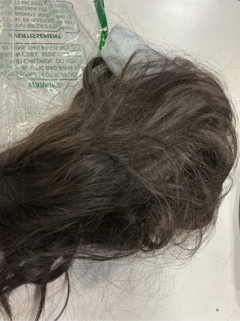 Condition photo showing As Is for hair toppers for women, 20 inch hand tied breathable toppers hair pieces for women with thinning crown middle part bangs mix human hair clip in curly lightweight wiglets (dark brown, side bangs) middle part bangs dark brown