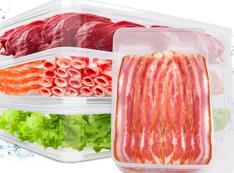 4PCS Deli Meat Container for Fridge,Plastic Bacon Container for Refrigerator,Large Lunchmeat Cold Cuts Storage Containers for Fridge,Christmas Cookie Holder with Removable Drain Plate and Lid