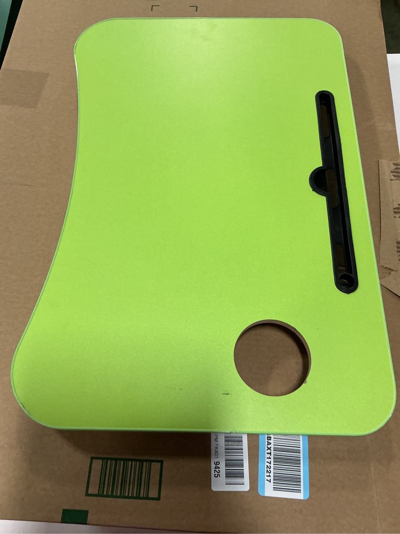 Condition photo showing As Is for Lap Desk with Storage Drawer, Holders for Cup and Tablet, Laptop Bed Tray Table with Foldable Legs, Laptop Bed Stand, Portable Standing Table for Sofa Couch Floor (23.6", Green)