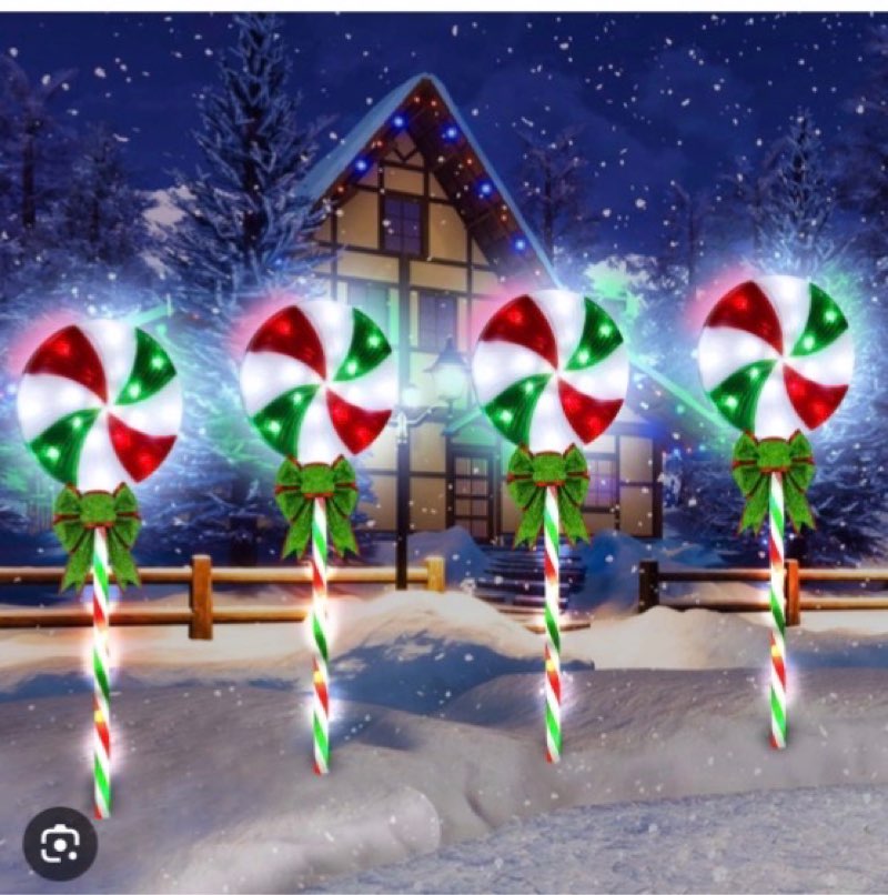 2 Pcs 4ft/48in Large Christmas Lollipops Pathway Lights - 6 Modes Peppermint Candy Outdoor Decor - J