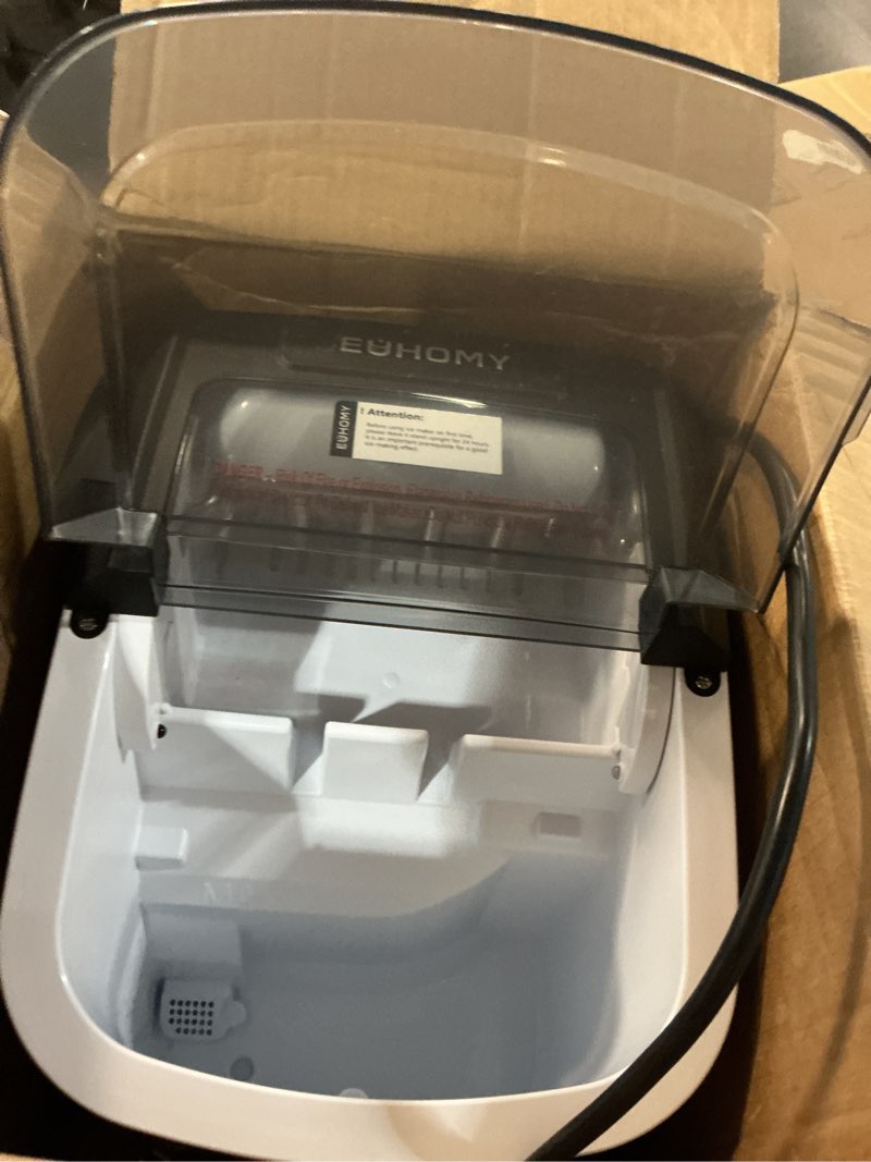 Condition photo showing Good Condition for euhomy ice maker countertop, 9 cubes ready in 6 mins, 26lbs/24h, self-cleaning, portable ice maker machine with carry handle, basket and scoop, 2 sizes of bullet ice for home, kitchen, office