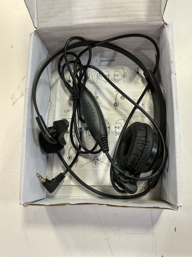 Condition photo showing Good Condition for phone headset with microphone noise cancelling & volume controls, 2.5mm office telephone headphone for vtech panasonic kx-tge633m tgf352n cisco spa504g 508g at&t ml17929 rca cordless landline phones black