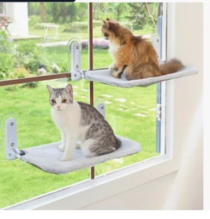 zoratoo 2pc cat window perch cordless foldable cat hammock bed for window with metal frame and rever