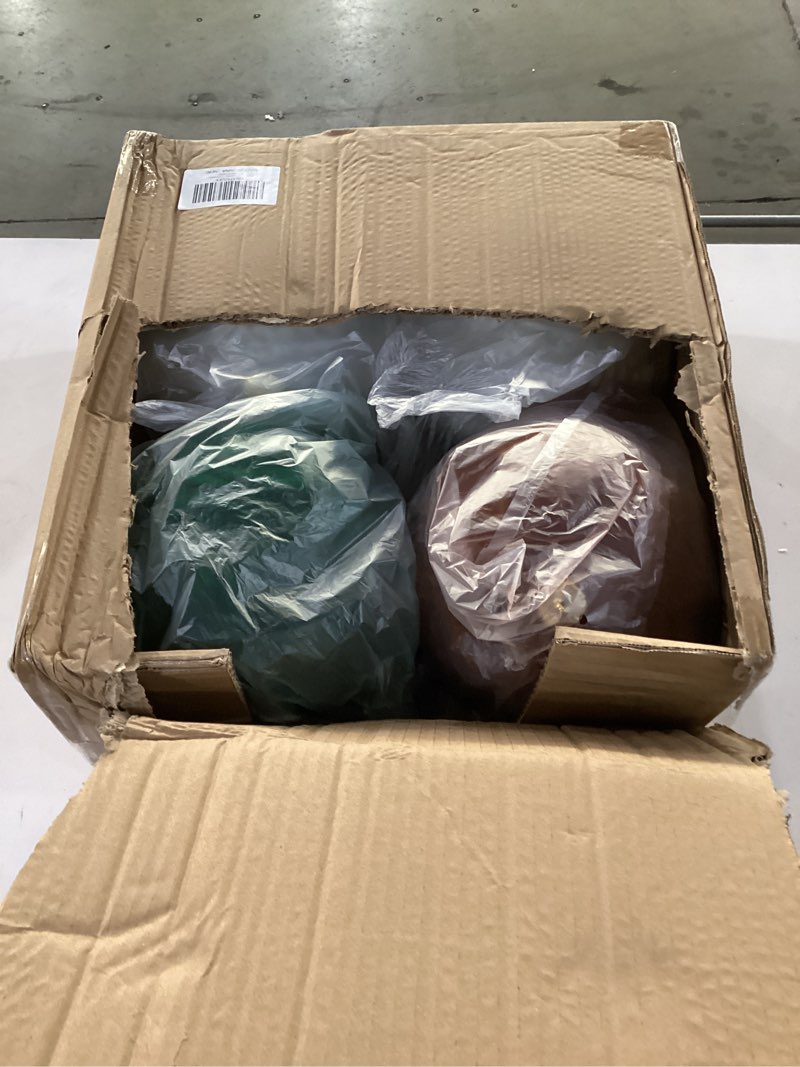 Condition photo showing New/Like New for Lanpn 4 Pcs 8" Large Christmas Ornaments, Oversized Velvet Xmas Tree Ball, Big Flocked Christmas Tree Ornament, Shatterproof Plastic Balls for Yard Lawn Holiday Hanging Decor, Neutral Color Beige-Brown-Dark Green 8"/ 4 pcs