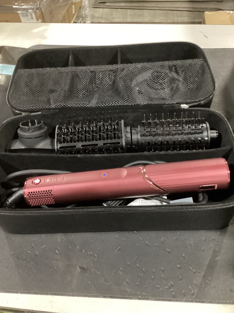 Condition photo showing As Is for shark flexstyle air styling & drying system, powerful hair dryer brush & multi-styler with auto-wrap curlers, diffuser, paddle brush, round brush, concentrator attachment, black cherry, hd457cr black cherry limited edition